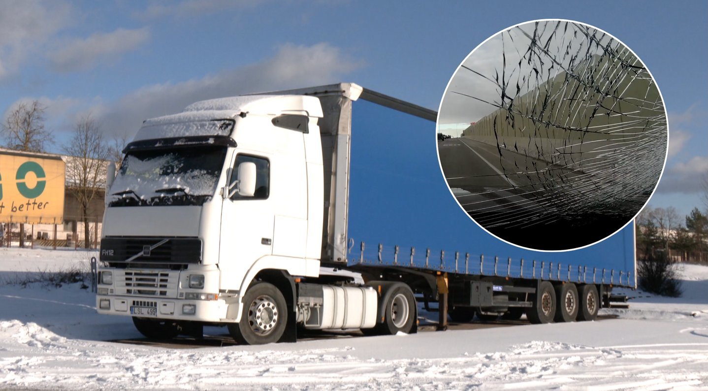 Ledas nuo sunkvežimių – rimtos grėsmės automobiliams Lietuvoje