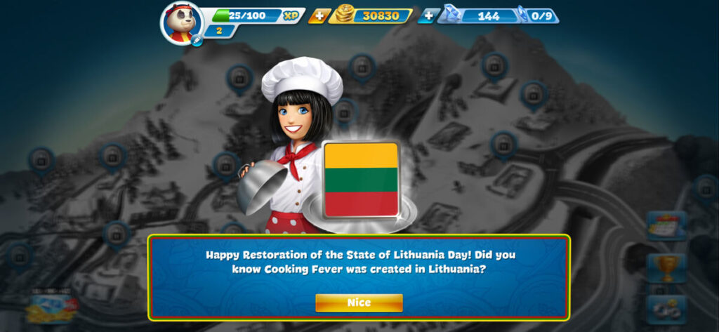 „Cooking Fever“ žaidime Vasario 16-oji tapo skaitmenine Lietuvos ambasada