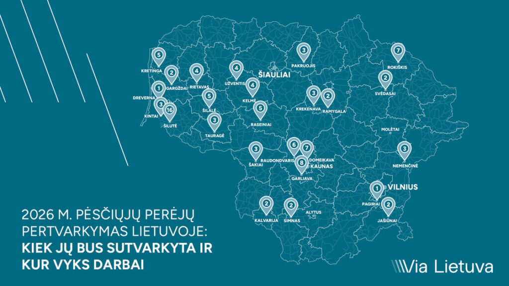 „Via Lietuva“ iki 2026 metų atnaujins daugiau nei 100 pėsčiųjų perėjų